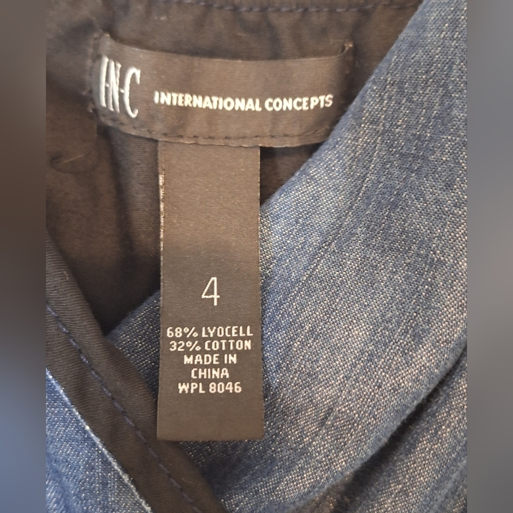 INC International Concepts Soft Chambray Denim Mini Dress Smocked Waist Size 4 - Picture 2 of 16